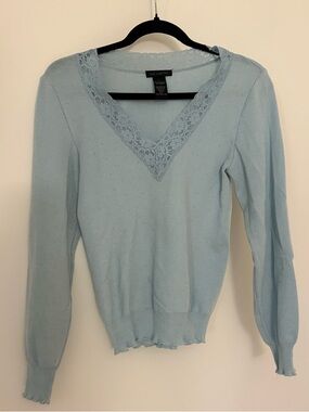 The Limited Women's Light Blue Lace-Trim V-Neck Sweater size L the Limited